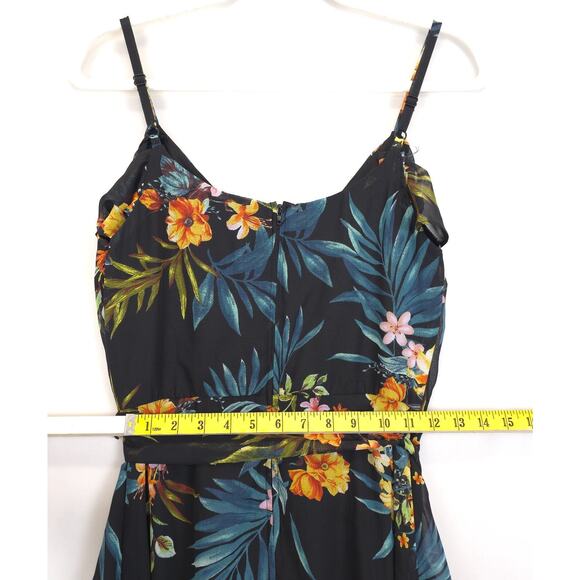 By & By Dress Faux Wrap Women 9 Black Floral High-Low Lined Cold Shoulder Belted - Picture 5 of 13